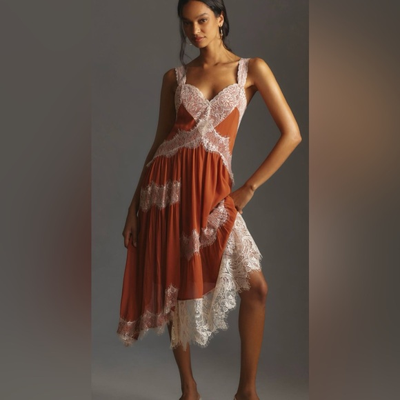 $210 Retail Anthropologie Sleeveless Asymmetrical Lace Midi Dress Sz 8 NWOT - Picture 4 of 4